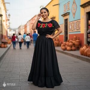 Traditional Mexican Embroidered Floral Dress Set – Handmade Two-Piece